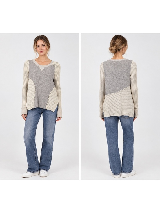 Anthropologie Sweaters - Anthropologie Saturday Sunday Woman’s M Mixed Knit Pullover Sweater Gray/Cream